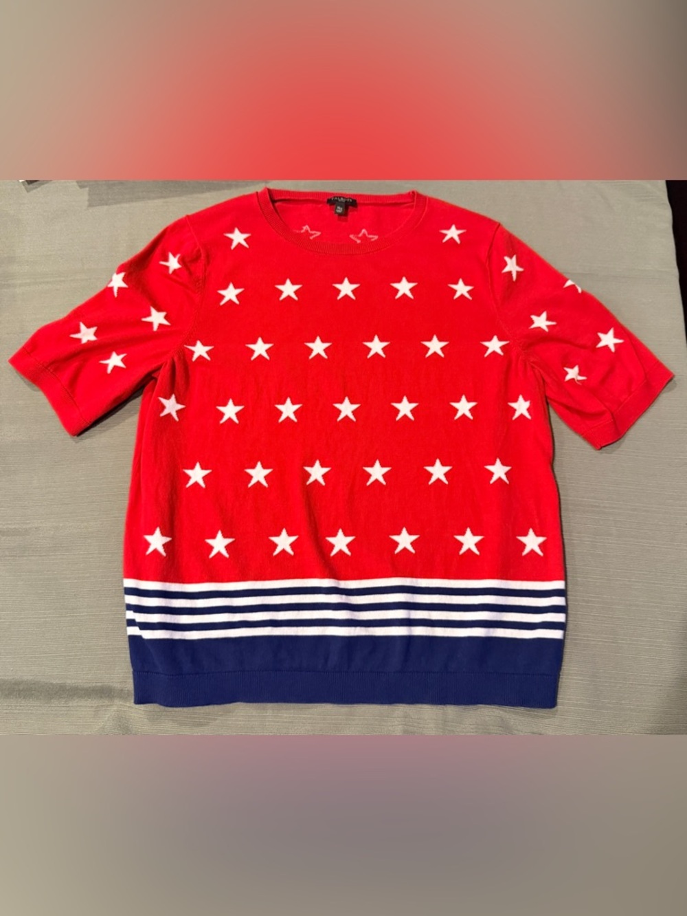 Talbots Petite XL Red White Blue Star Summer Sweater Americana Patriotic Top